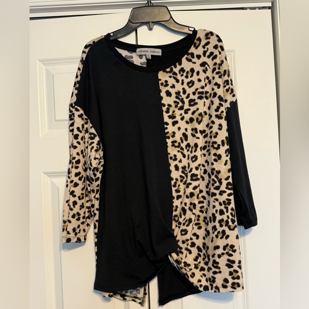Leopard Print and Black Long Sleeve Top